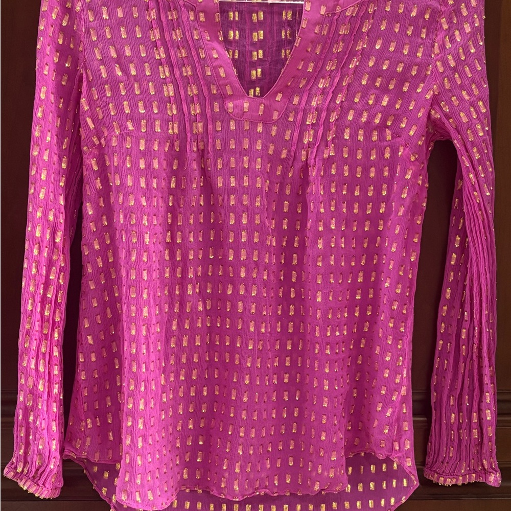 Lilly Pulitzer Fuchsia and Gold Blouse